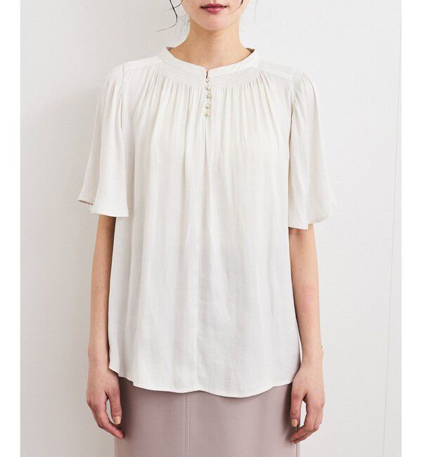VIS「【2WAY】割繊ハーフスリーブブラウス【洗える】」|シャツ・ブラウス|