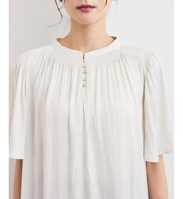 VIS「【2WAY】割繊ハーフスリーブブラウス【洗える】」|シャツ・ブラウス|