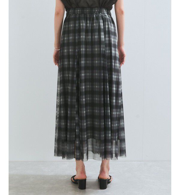VIS「【洗える】チュールプリントチェックスカート」|スカート|