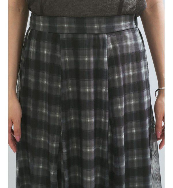 VIS「【洗える】チュールプリントチェックスカート」|スカート|