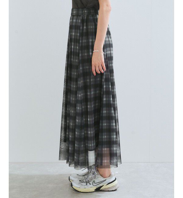 VIS「【洗える】チュールプリントチェックスカート」|スカート|