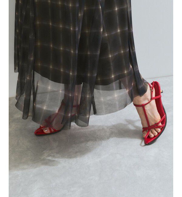 VIS「【洗える】チュールプリントチェックスカート」|スカート|