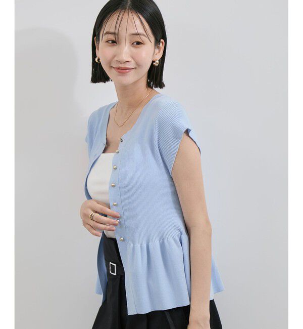 VIS「【アンチピリング/洗える】美SMARTショートスリーブペプラムニット」|ニット・セーター|