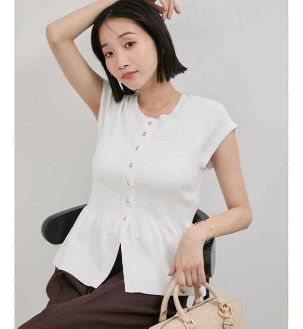 VIS「【アンチピリング/洗える】美SMARTショートスリーブペプラムニット」|ニット・セーター|