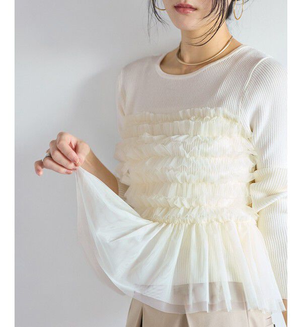 VIS「チュールドッキングニット/イージーケア」|ニット・セーター|オフホワイト(15)