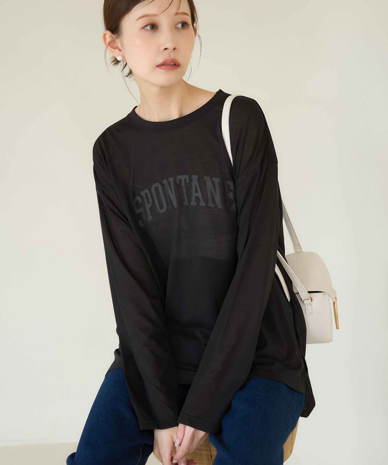 Rope&rsquo;Picnic「ロゴシアーロングTシャツ」|Tシャツ・カットソー|ブラック系(02)