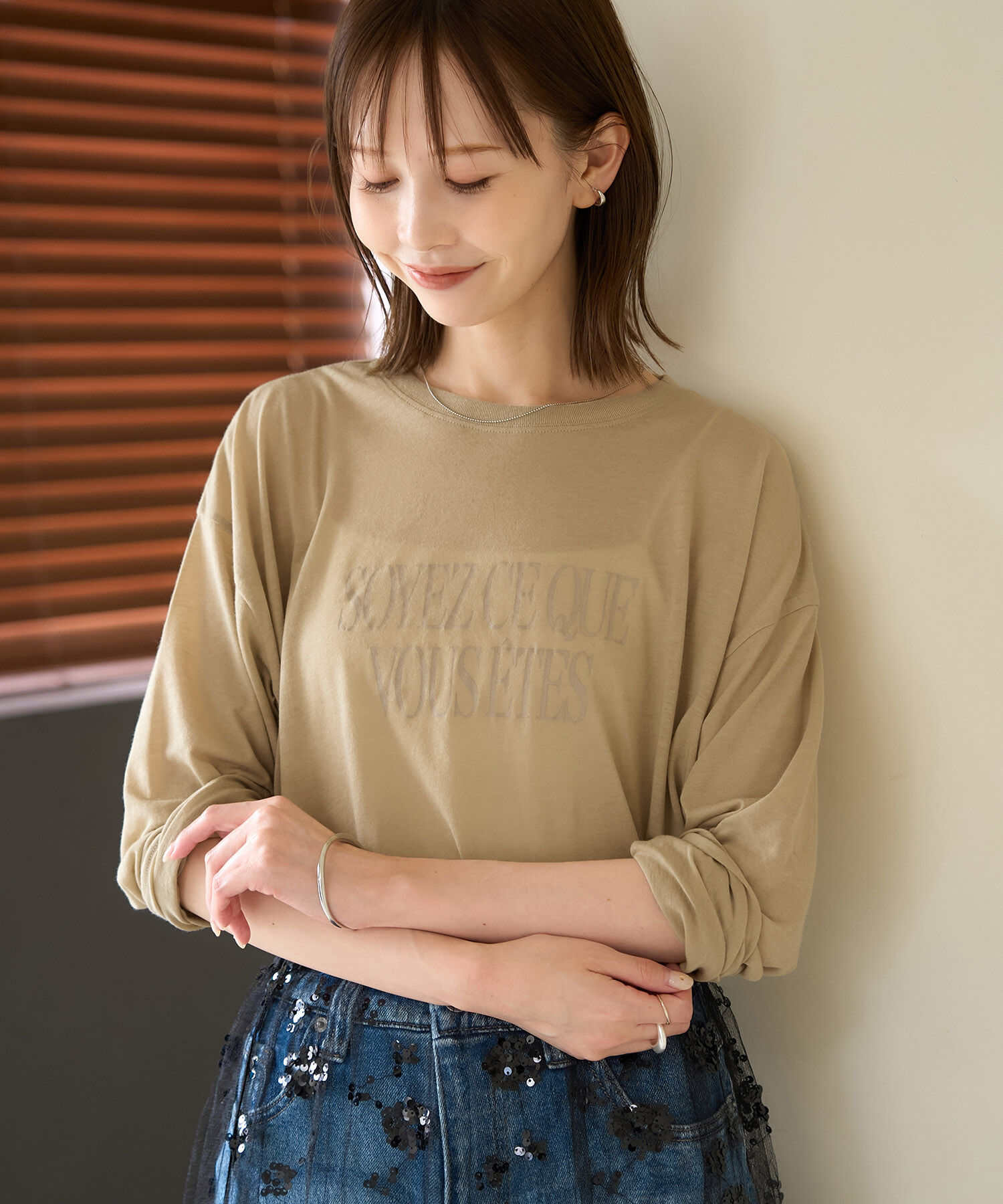 Rope&rsquo;Picnic「ロゴシアーロングTシャツ」|Tシャツ・カットソー|ベージュ(27)