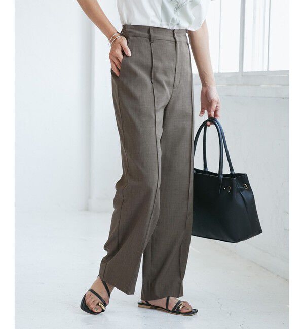 Rope&rsquo;Picnic「【UVカット・速乾】【リネンライク・シリーズ】ピンタックワイドスラックスパンツ/セットアップ対応」|チノ|