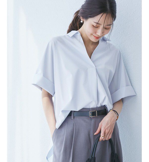 Rope&rsquo;Picnic「【UVカット・接触冷感・イージーケア】スキッパーシャツブラウス」|シャツ・ブラウス|