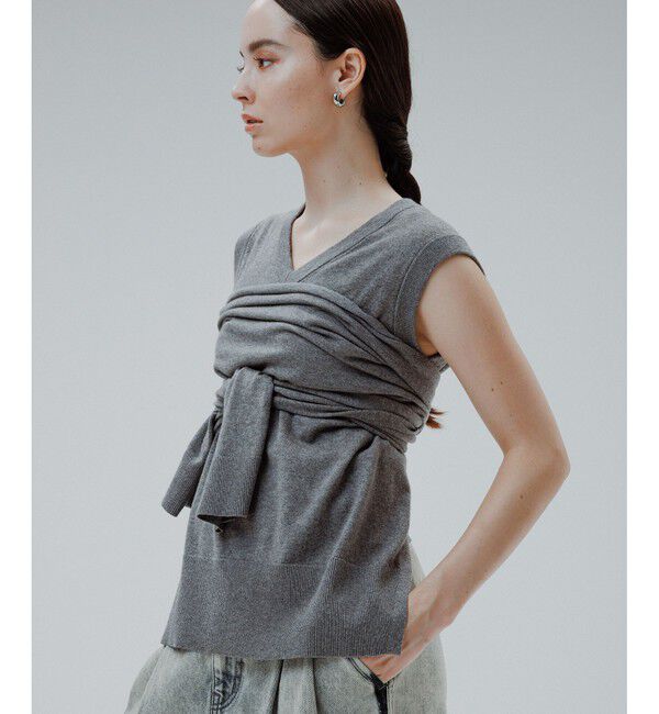 ADAM ET ROPE'「ラップストールコンビノースリーブプルオーバー」|ニット・セーター|グレー(07)