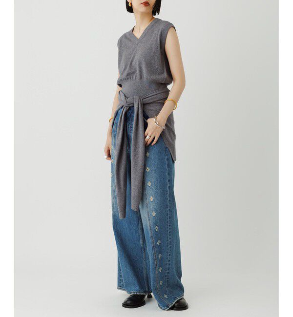 ADAM ET ROPE'「ラップストールコンビノースリーブプルオーバー」|ニット・セーター|