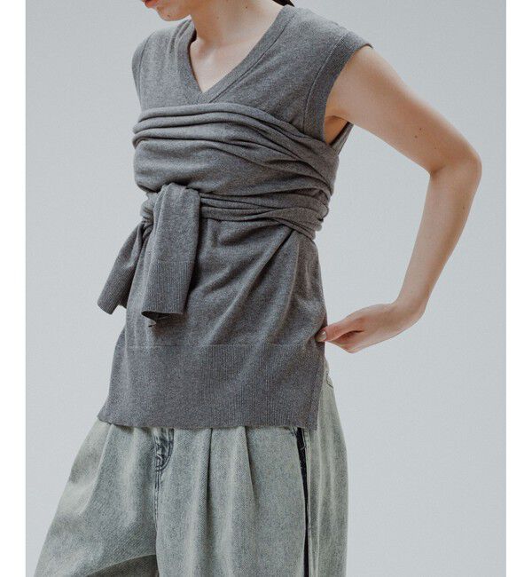 ADAM ET ROPE'「ラップストールコンビノースリーブプルオーバー」|ニット・セーター|