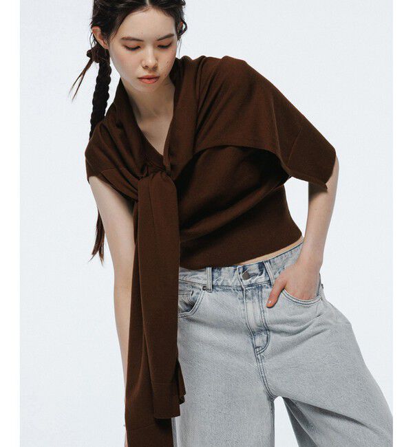 ADAM ET ROPE'「ラップストールコンビノースリーブプルオーバー」|ニット・セーター|ブラウン系(22)