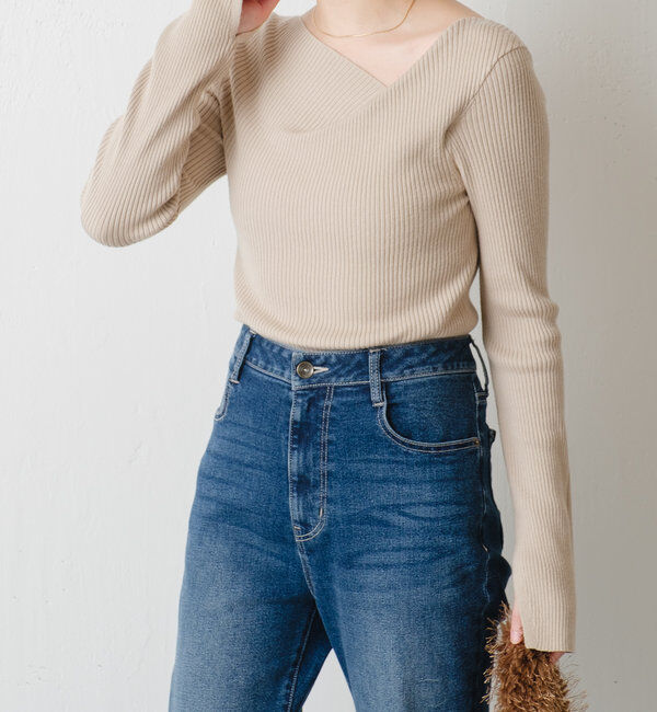  「デザインネックリブニット」|ニット・セーター|