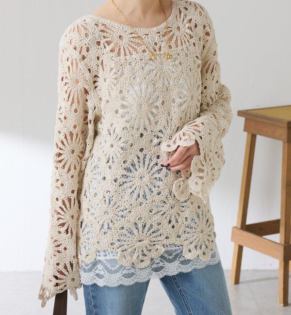  「フラワー柄クロシェニット」|ニット・セーター|