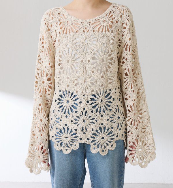  「フラワー柄クロシェニット」|ニット・セーター|