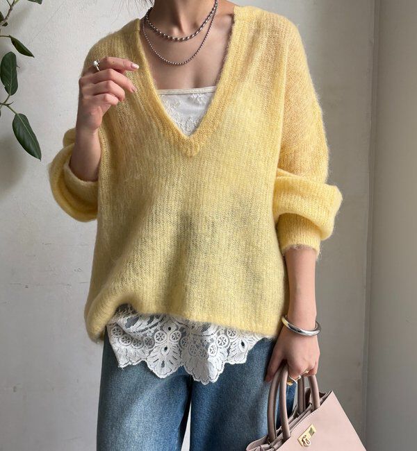  「【新色追加】起毛モヘヤスキッパープルオーバー」|ニット・セーター|イエロー