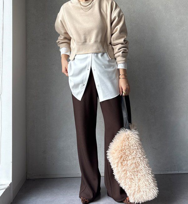  「【WEB限定】裏毛裏起毛ショートトップスアンサンブル」|Tシャツ・カットソー|