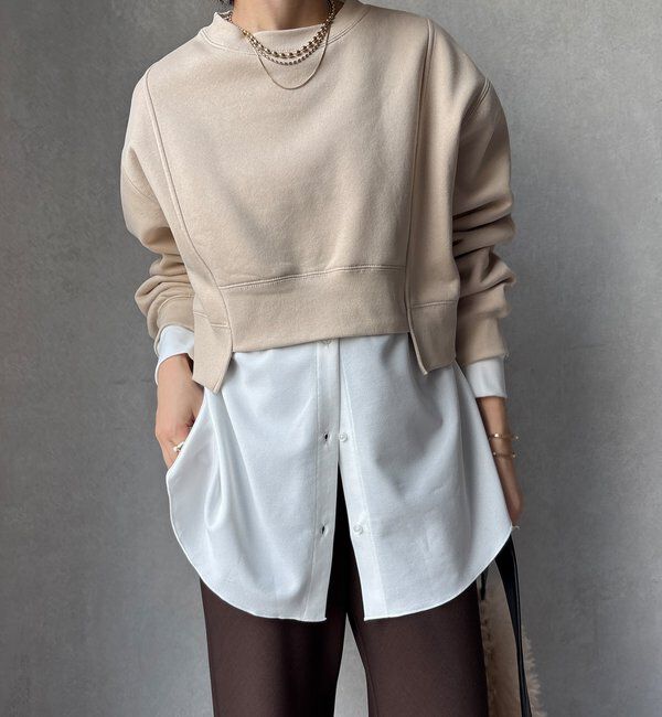  「【WEB限定】裏毛裏起毛ショートトップスアンサンブル」|Tシャツ・カットソー|