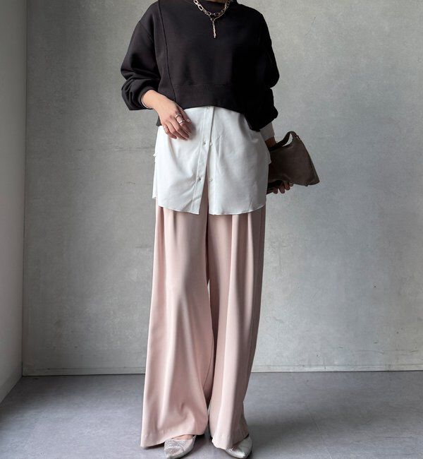  「【WEB限定】裏毛裏起毛ショートトップスアンサンブル」|Tシャツ・カットソー|