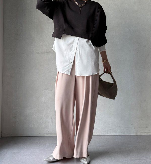  「【WEB限定】裏毛裏起毛ショートトップスアンサンブル」|Tシャツ・カットソー|