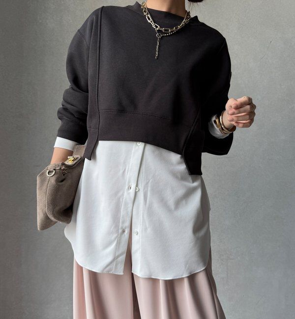  「【WEB限定】裏毛裏起毛ショートトップスアンサンブル」|Tシャツ・カットソー|