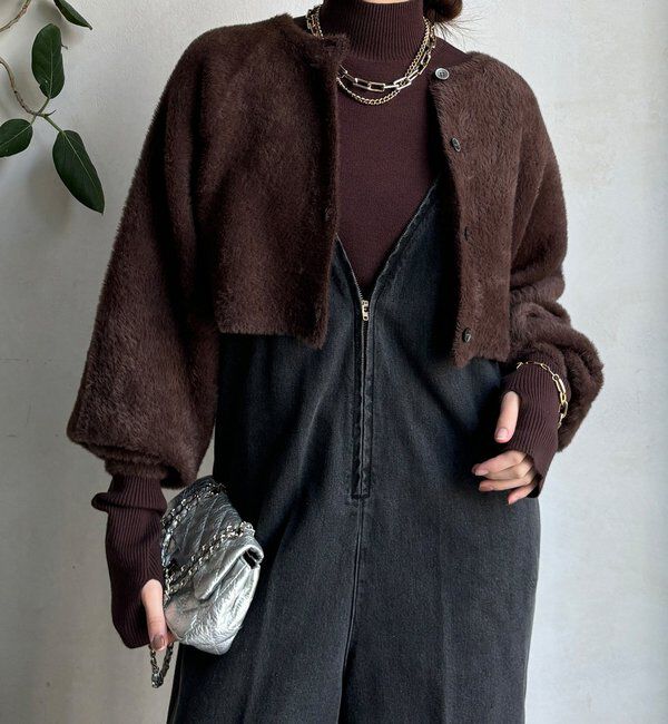  「【セットアイテム/WEB限定】フェザーヤーンカーディガン＋ニット」|ニット・セーター|ブラウン