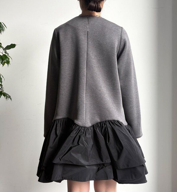  「裾フリル異素材切替ミニワンピース」|ワンピース|