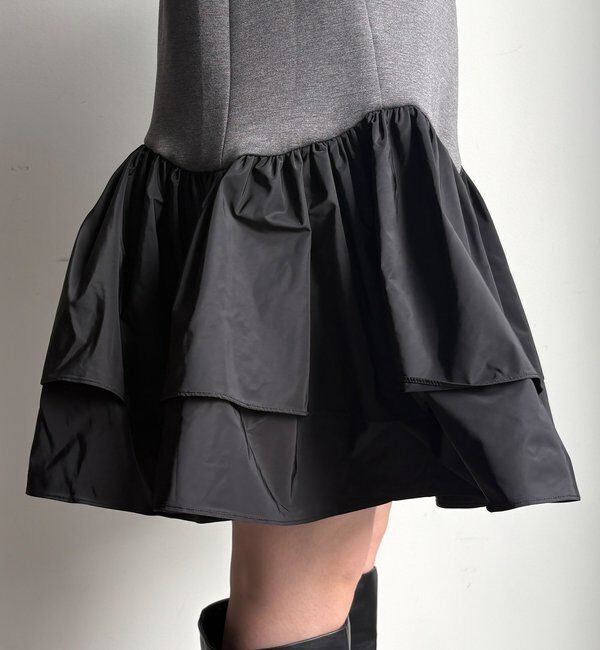  「裾フリル異素材切替ミニワンピース」|ワンピース|