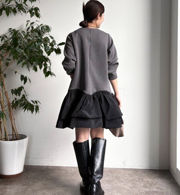  「裾フリル異素材切替ミニワンピース」|ワンピース|