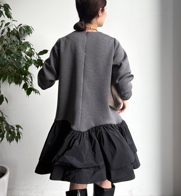  「裾フリル異素材切替ミニワンピース」|ワンピース|