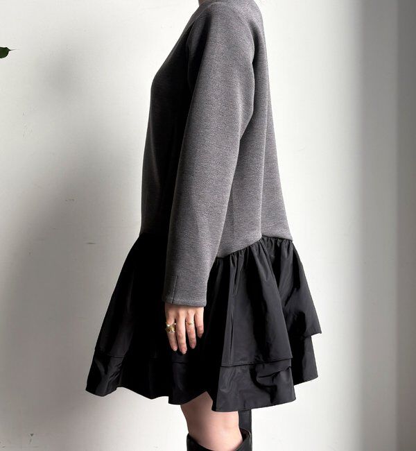  「裾フリル異素材切替ミニワンピース」|ワンピース|