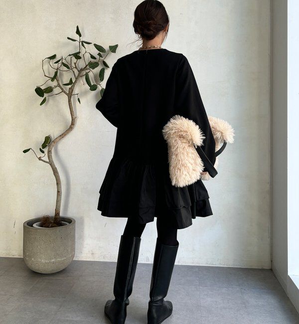  「裾フリル異素材切替ミニワンピース」|ワンピース|