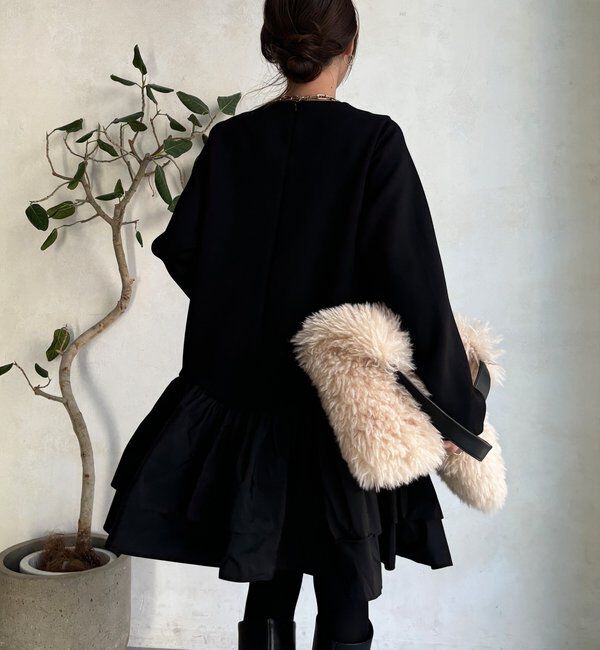  「裾フリル異素材切替ミニワンピース」|ワンピース|