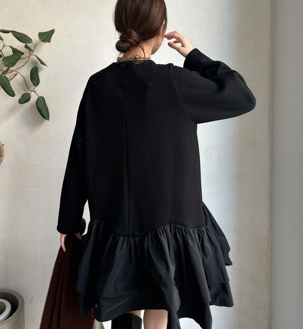  「裾フリル異素材切替ミニワンピース」|ワンピース|