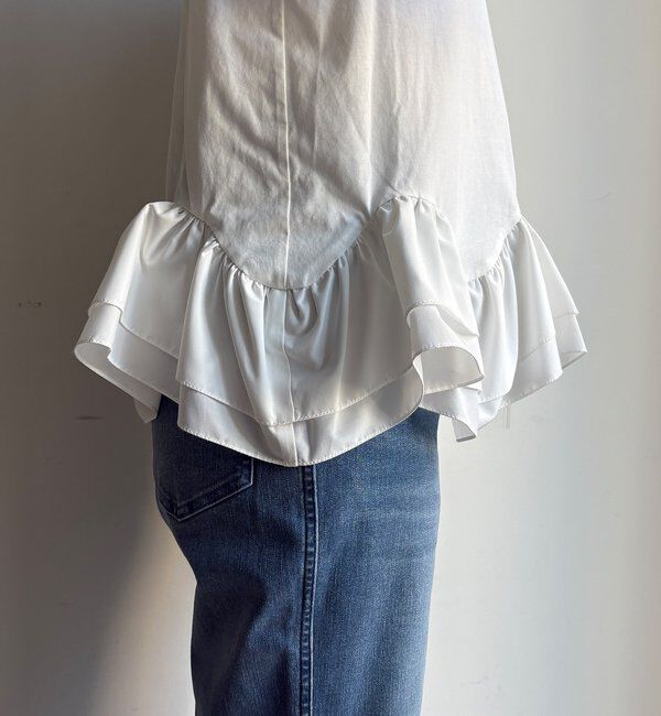  「裾異素材切替フリルカットソー」|Tシャツ・カットソー|