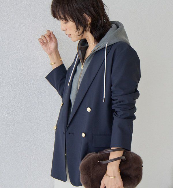  「【オンオフ着れる】ライトピークドラペルジャケット」|テーラードジャケット|ネイビー