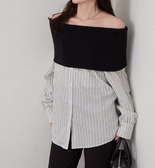  「オフショルリブストライプシャツ」|シャツ・ブラウス|