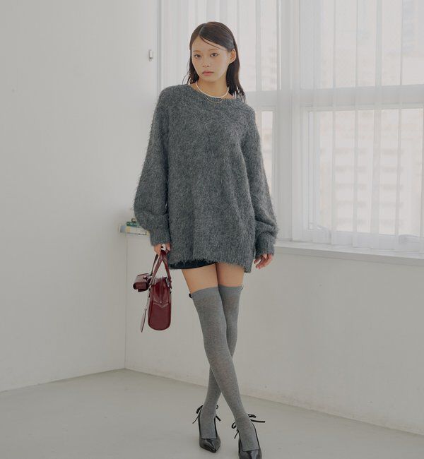  「2wayバックオープンベロアリボンルーズニット」|ニット・セーター|