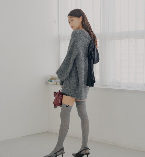  「2wayバックオープンベロアリボンルーズニット」|ニット・セーター|