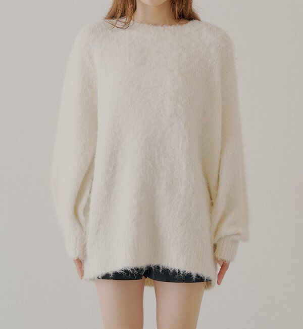  「2wayバックオープンベロアリボンルーズニット」|ニット・セーター|