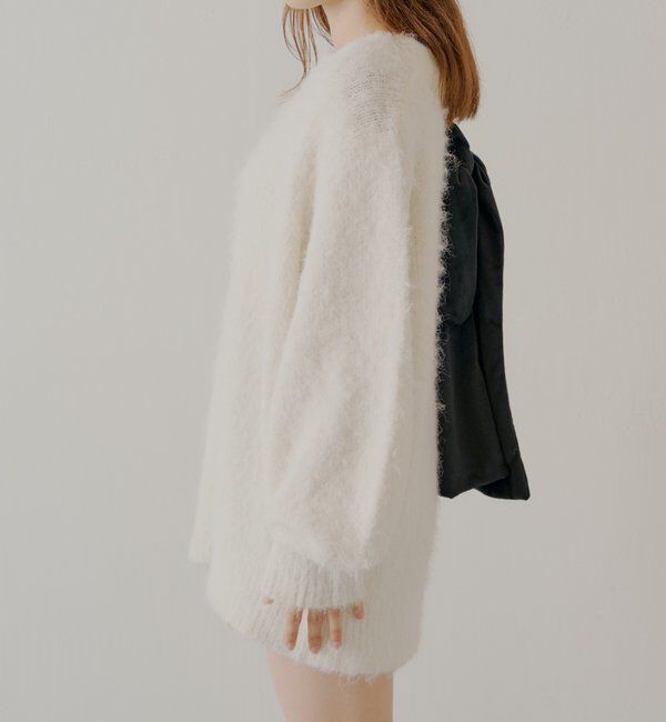  「2wayバックオープンベロアリボンルーズニット」|ニット・セーター|