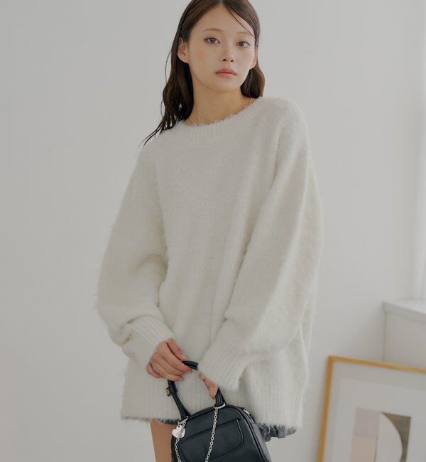 「2wayバックオープンベロアリボンルーズニット」|ニット・セーター|