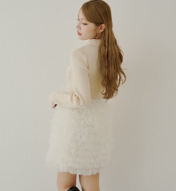  「【SALON by Chico】フリルティアード襟付きミニワンピース」|ワンピース|