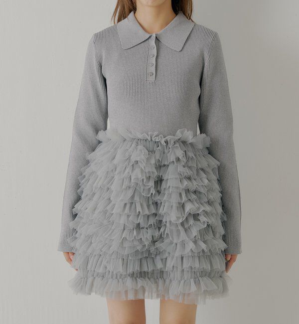  「【SALON by Chico】フリルティアード襟付きミニワンピース」|ワンピース|