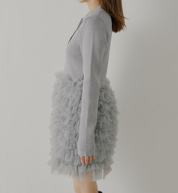  「【SALON by Chico】フリルティアード襟付きミニワンピース」|ワンピース|