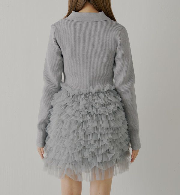  「【SALON by Chico】フリルティアード襟付きミニワンピース」|ワンピース|