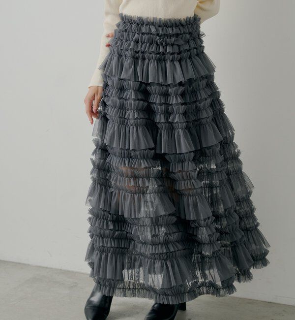  「【SALON by Chico】ボリュームチュールスカート」|スカート|チャコールグレー