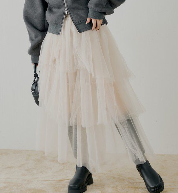  「ランダムチュールフレアスカート」|スカート|