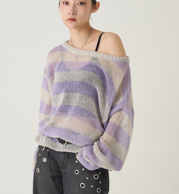  「ワイドボーダーメッシュニット」|ニット・セーター|